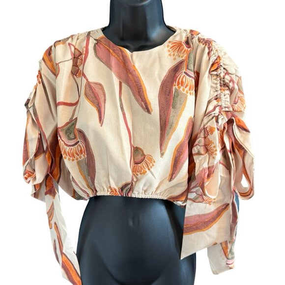 Andrea Iyamah Halima Cropped Top Rust and Cream Abstract Print Size‎ S - Picture 3 of 14